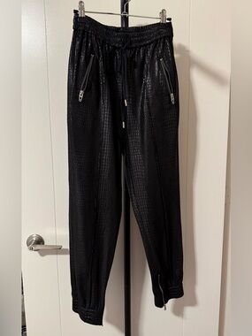 Women’s Black Faux-Croc Jogger Pants with Zip Details Size 25